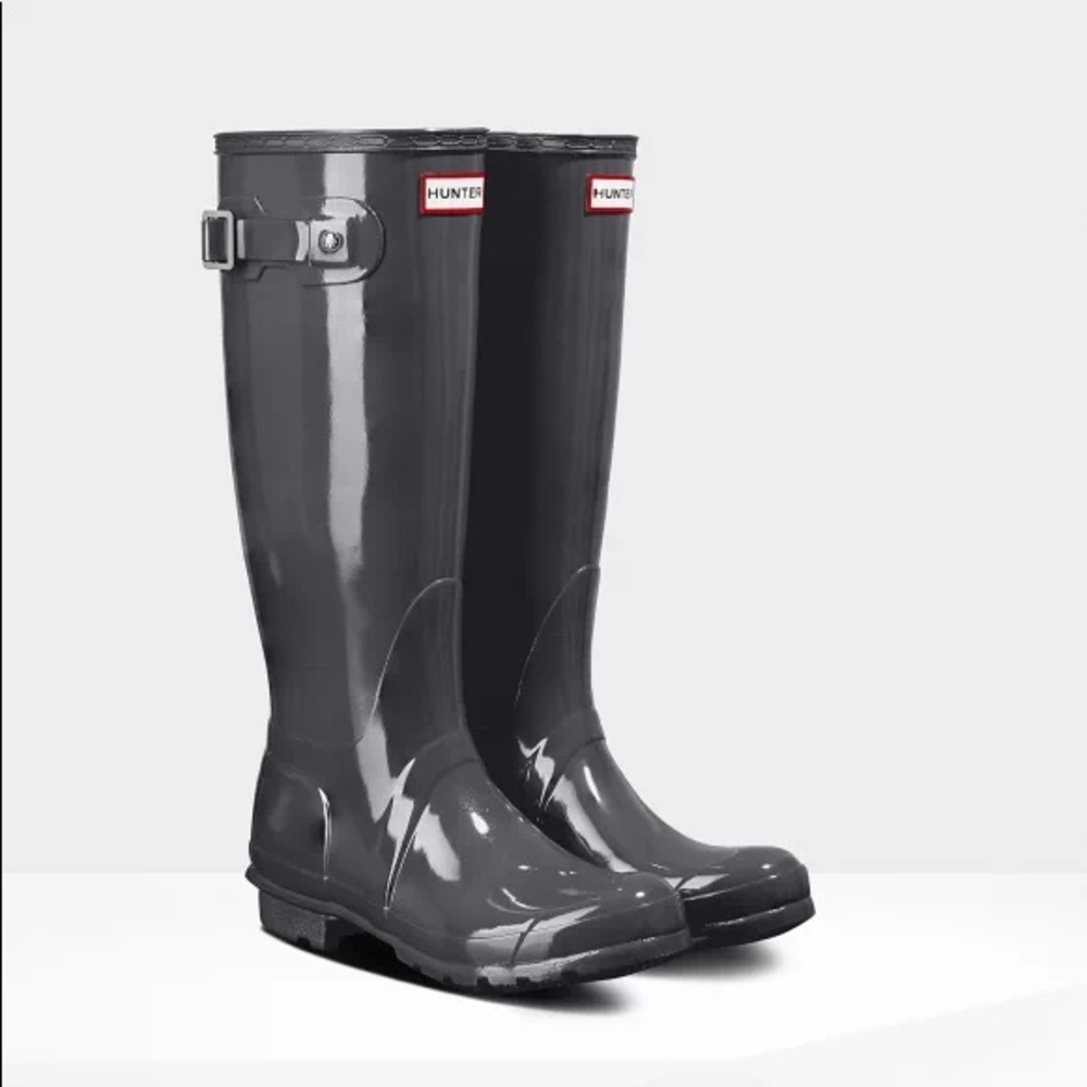 Original grey glossy tall hunter rain boots